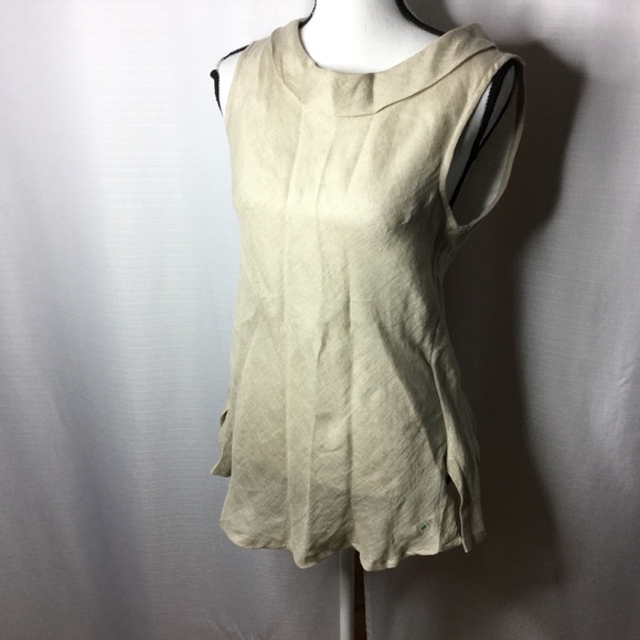 COLORI DI CAPRI Tan Linen Blouse Cute Back Design - Picture 3 of 8